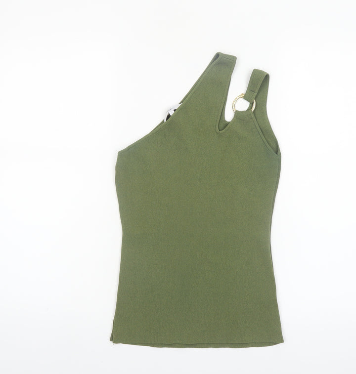 Next Women's Green One Shoulder Tank Top S Slim Fit