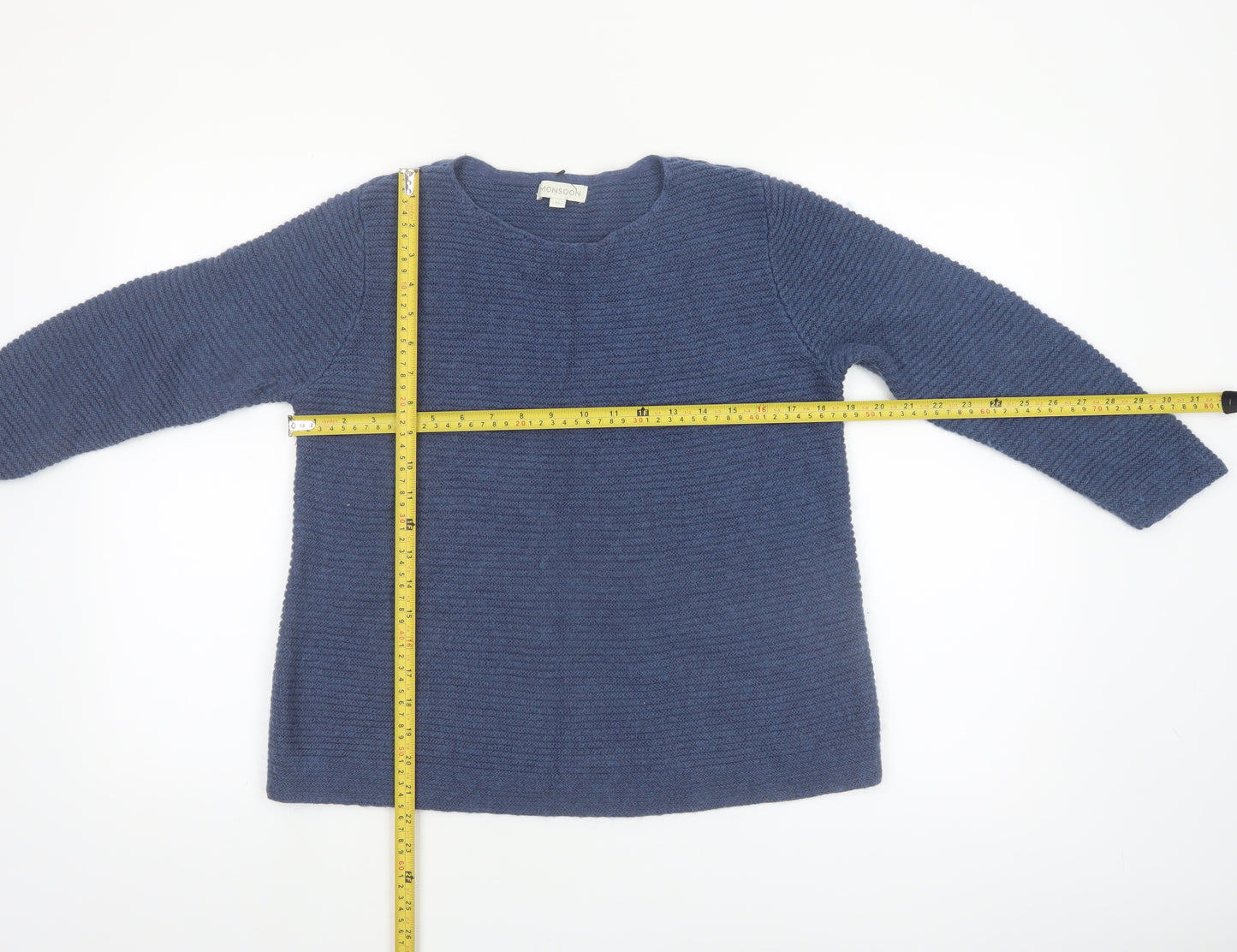 Monsoon Women’s Blue Knit Cotton Blend Pullover Jumper Size M