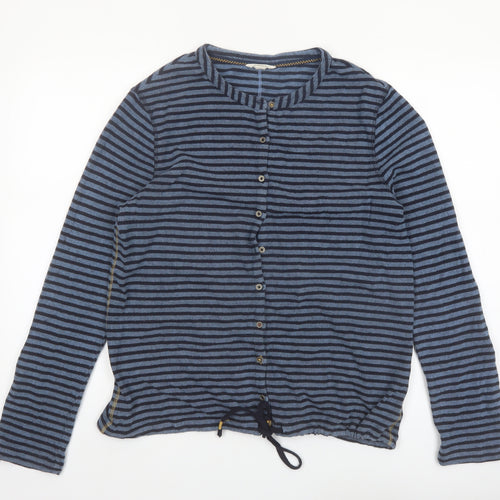 White Stuff Women’s Blue Striped Cotton Button-Up Top UK 12