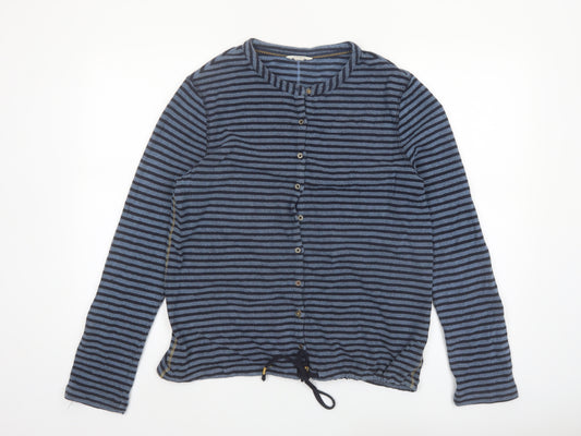 White Stuff Women’s Blue Striped Cotton Button-Up Top UK 12