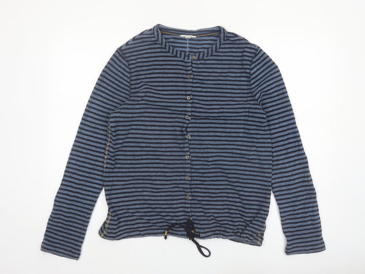 White Stuff Women’s Blue Striped Cotton Button-Up Top UK 12