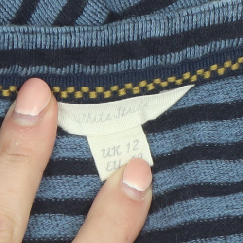 White Stuff Women’s Blue Striped Cotton Button-Up Top UK 12