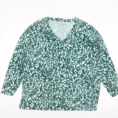 JD Williams Womens Green Animal Print Cotton V-Neck Long Sleeve T-Shirt Size 18