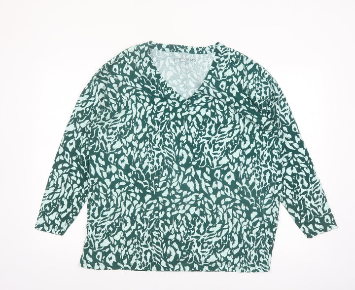 JD Williams Womens Green Animal Print Cotton V-Neck Long Sleeve T-Shirt Size 18