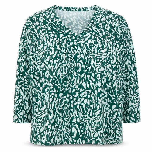 JD Williams Womens Green Animal Print Cotton V-Neck Long Sleeve T-Shirt Size 18