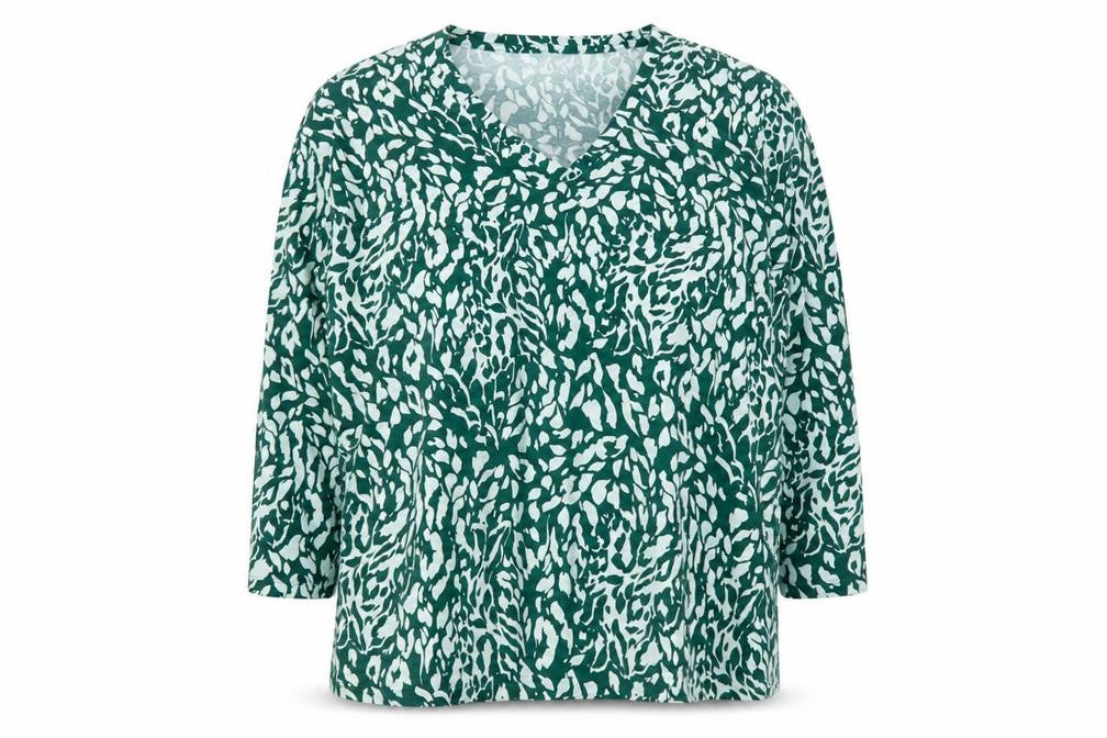JD Williams Womens Green Animal Print Cotton V-Neck Long Sleeve T-Shirt Size 18