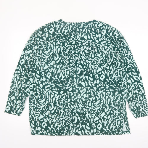 JD Williams Womens Green Animal Print Cotton V-Neck Long Sleeve T-Shirt Size 18