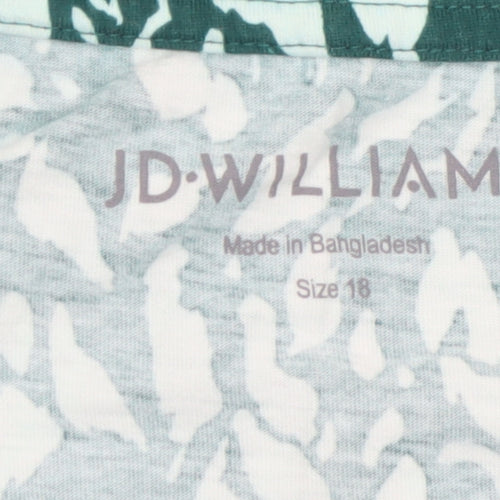 JD Williams Womens Green Animal Print Cotton V-Neck Long Sleeve T-Shirt Size 18
