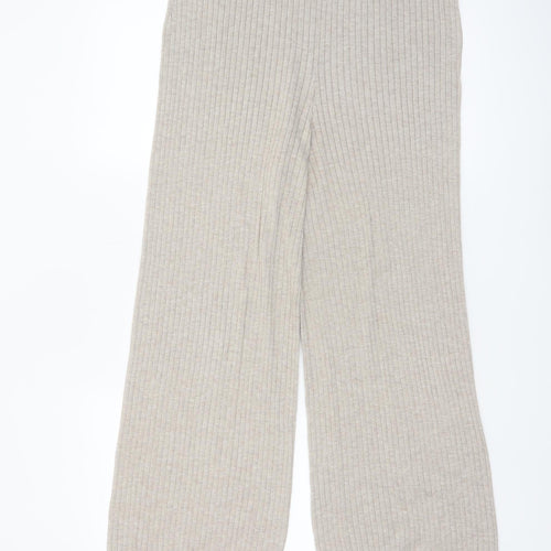 H&M Women Beige Knit Wide-Leg Lounge Trousers Size M