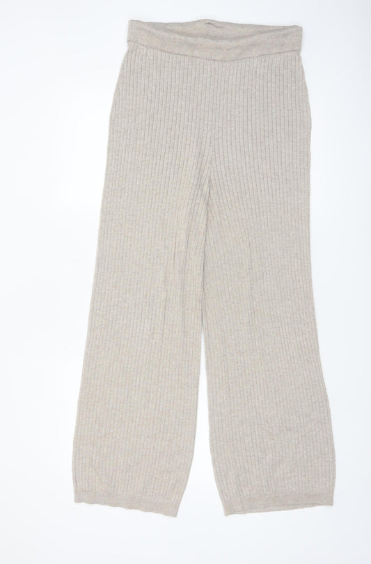 H&M Women Beige Knit Wide-Leg Lounge Trousers Size M