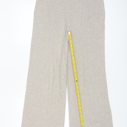 H&M Women Beige Knit Wide-Leg Lounge Trousers Size M