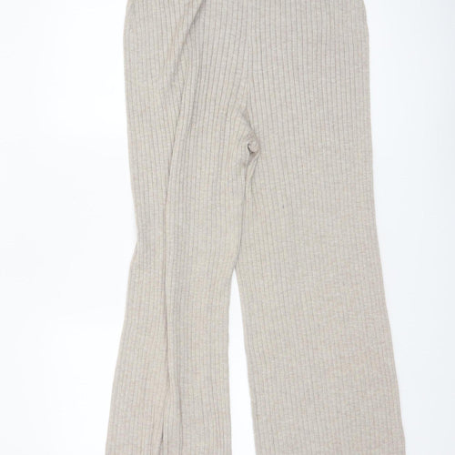 H&M Women Beige Knit Wide-Leg Lounge Trousers Size M