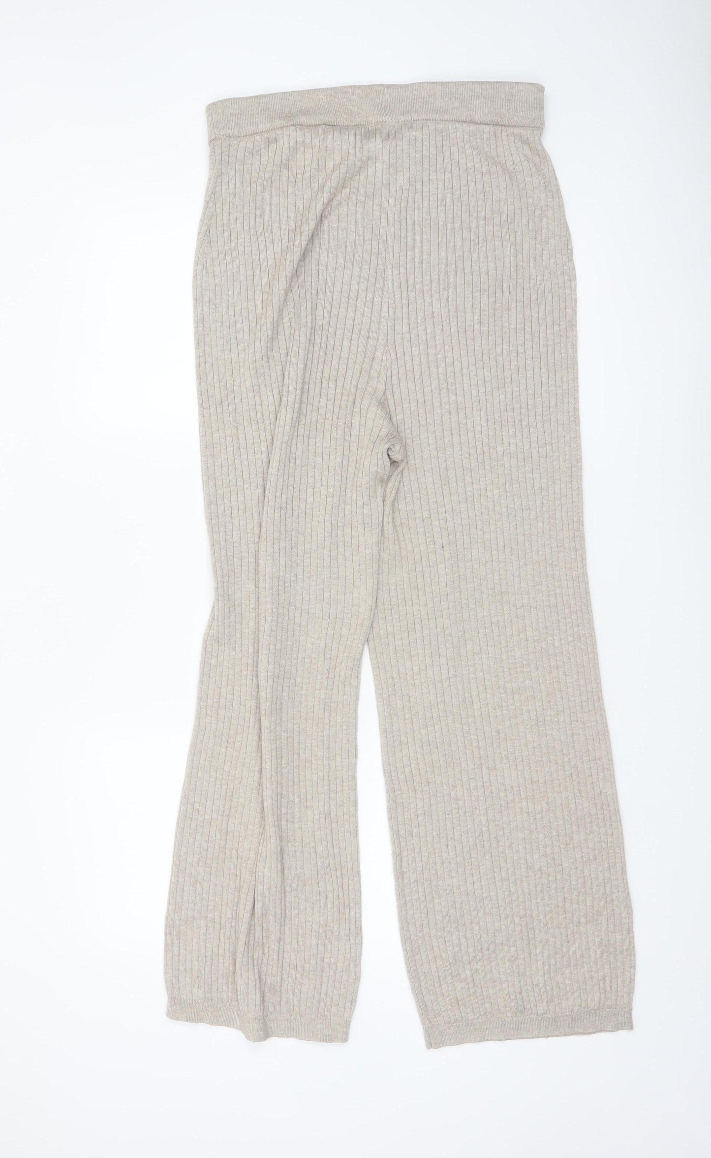 H&M Women Beige Knit Wide-Leg Lounge Trousers Size M