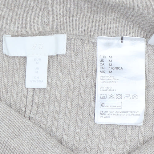 H&M Women Beige Knit Wide-Leg Lounge Trousers Size M