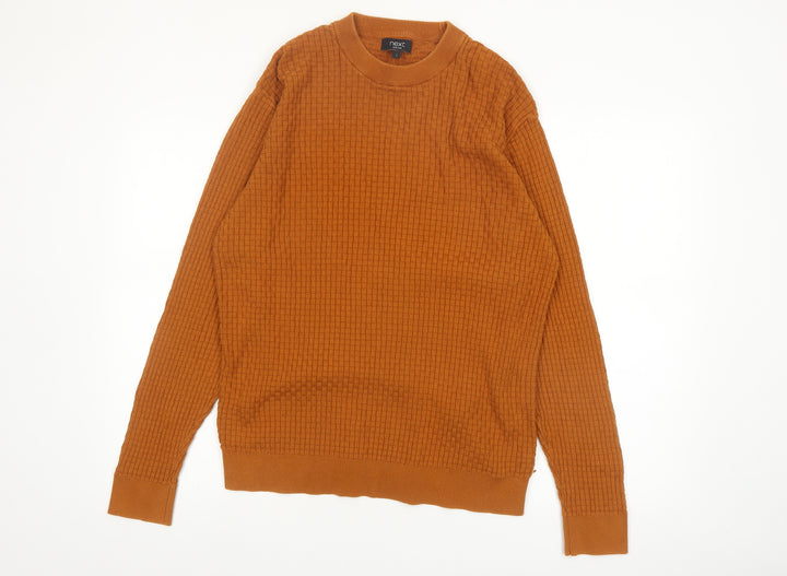 Next Men's Brown Cotton Waffle Knit Crew Neck Jumper L