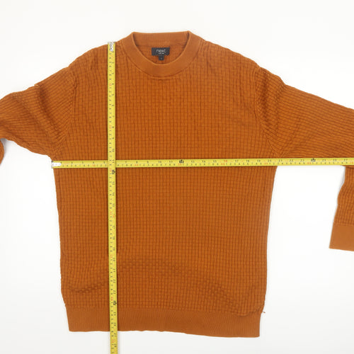 Next Men's Brown Cotton Waffle Knit Crew Neck Jumper L