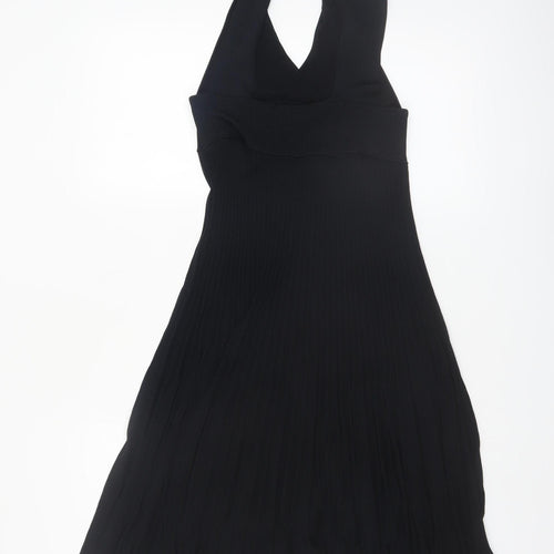 Zara Womens Black Midi Fit & Flare Halter Pleated Knit Dress Size M
