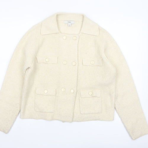 Marks and Spencer Women's Ivory Wool Blend Ribbed Cardigan M
