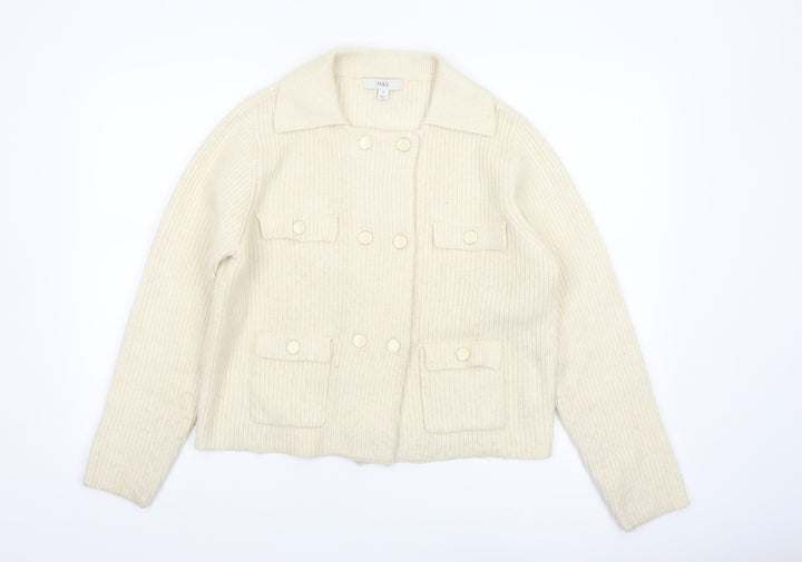 Marks and Spencer Women's Ivory Wool Blend Ribbed Cardigan M