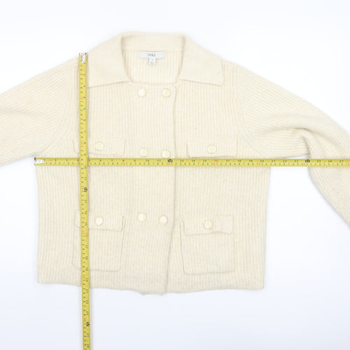 Marks and Spencer Women's Ivory Wool Blend Ribbed Cardigan M