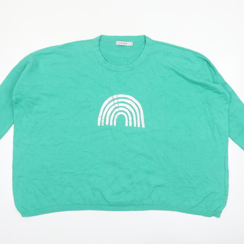 Haven Women Green Relaxed Crew Neck Rainbow Cotton Jumper One Size