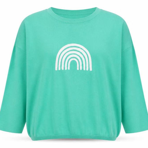 Haven Women Green Relaxed Crew Neck Rainbow Cotton Jumper One Size