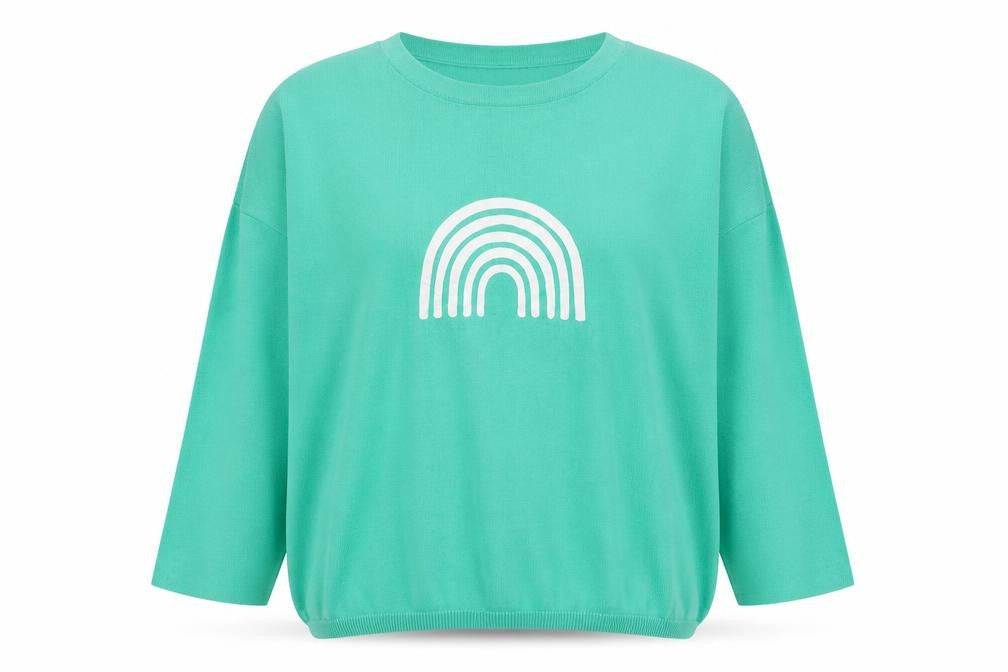 Haven Women Green Relaxed Crew Neck Rainbow Cotton Jumper One Size