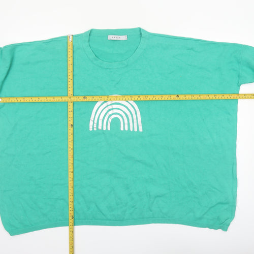 Haven Women Green Relaxed Crew Neck Rainbow Cotton Jumper One Size