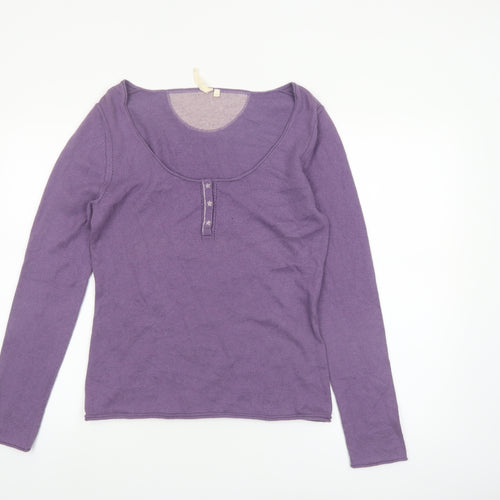 White Stuff Women's Purple Henley Jumper Size 14 Cotton Angora