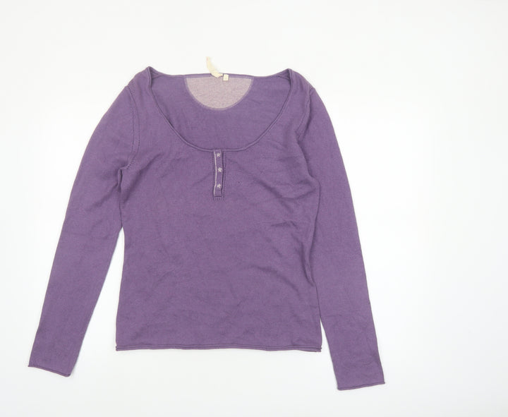 White Stuff Women's Purple Henley Jumper Size 14 Cotton Angora