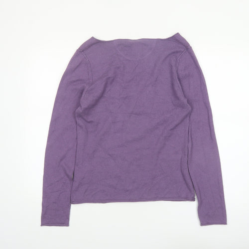 White Stuff Women's Purple Henley Jumper Size 14 Cotton Angora