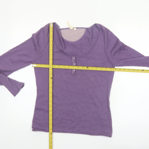 White Stuff Women's Purple Henley Jumper Size 14 Cotton Angora