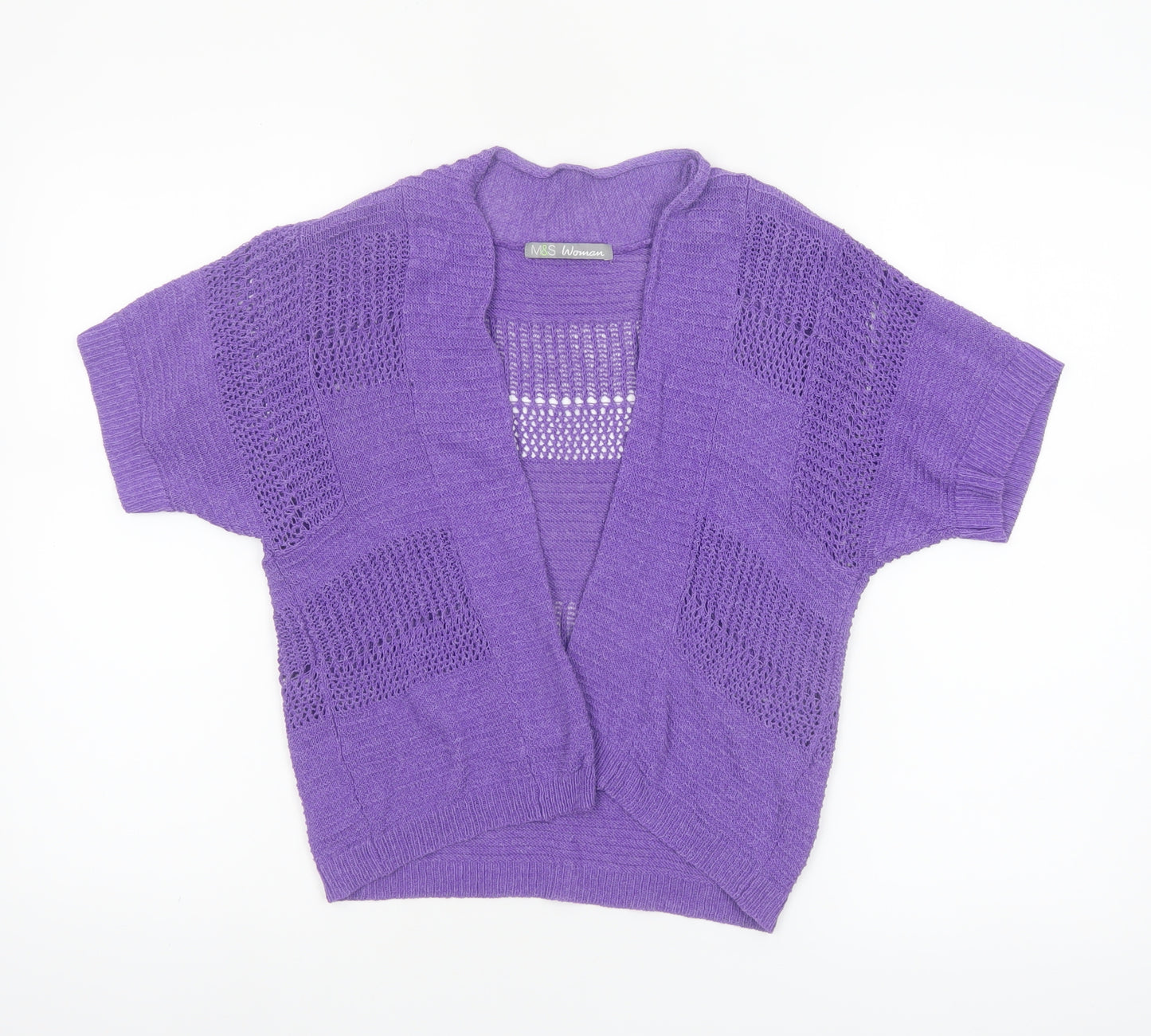 Marks and Spencer Women Purple Open Knit Short Sleeve Cardigan UK 10