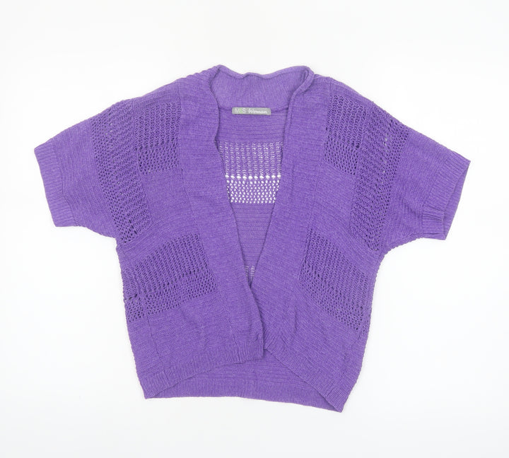 Marks and Spencer Women Purple Open Knit Short Sleeve Cardigan UK 10