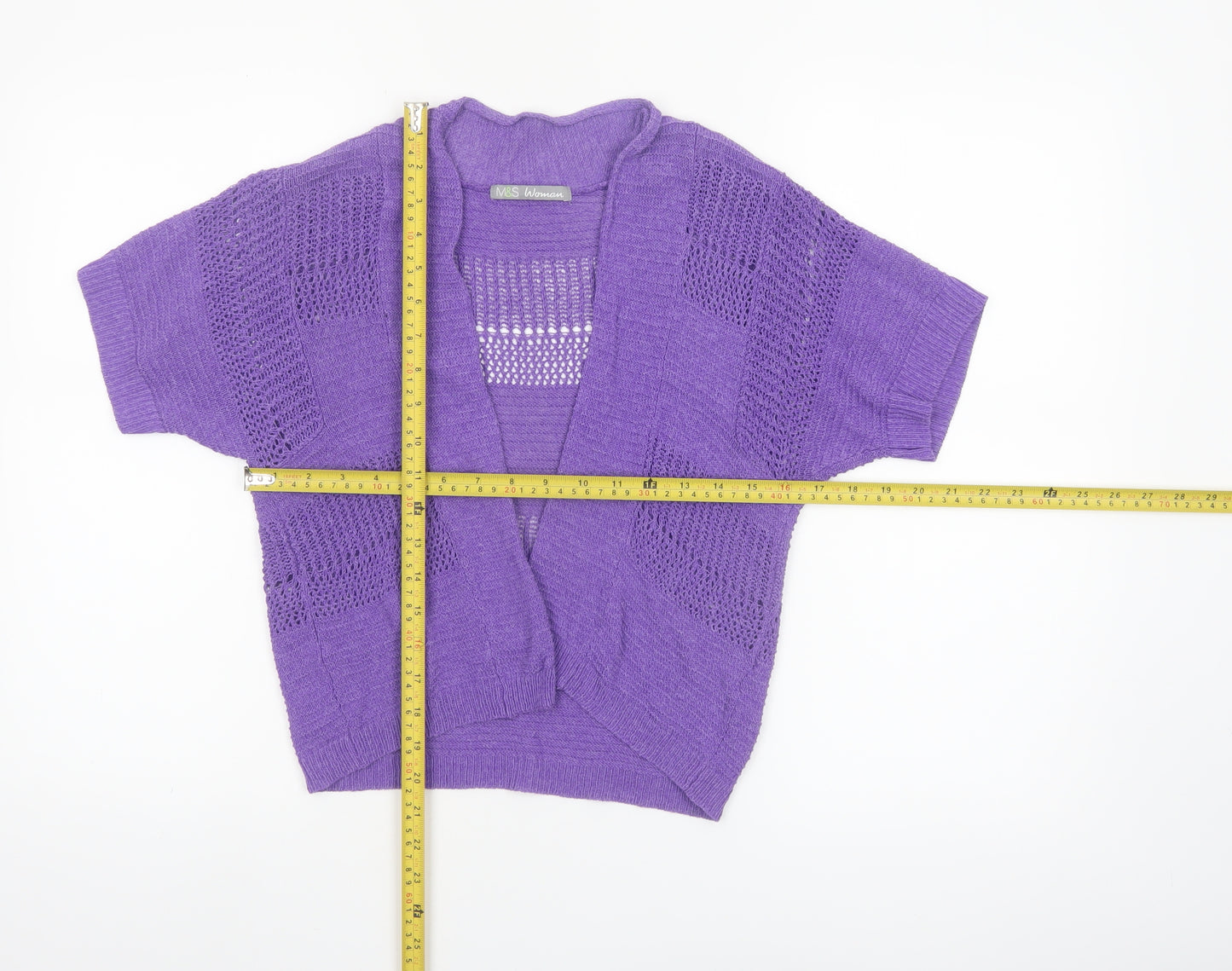 Marks and Spencer Women Purple Open Knit Short Sleeve Cardigan UK 10