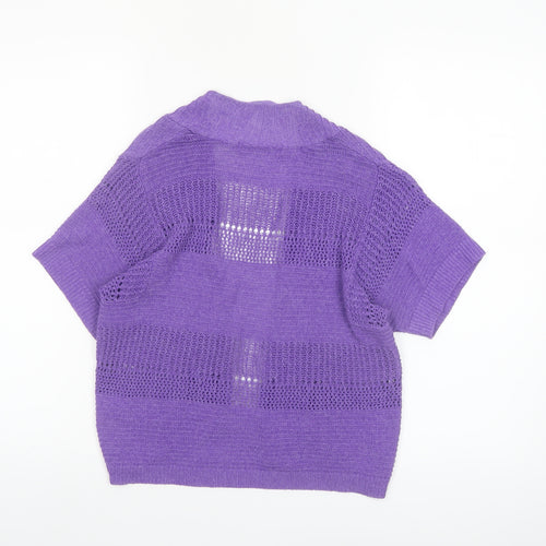 Marks and Spencer Women Purple Open Knit Short Sleeve Cardigan UK 10