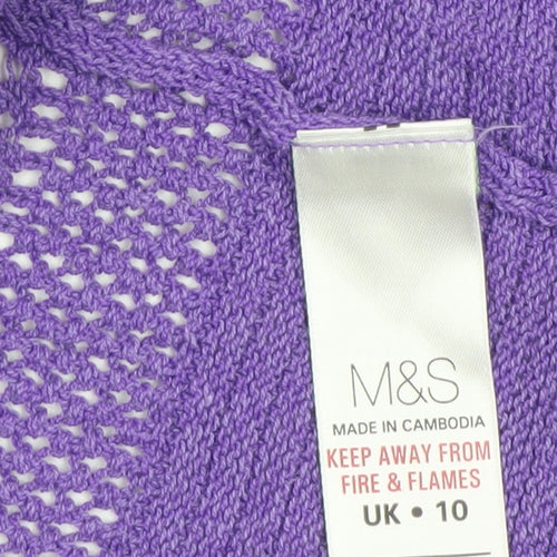 Marks and Spencer Women Purple Open Knit Short Sleeve Cardigan UK 10