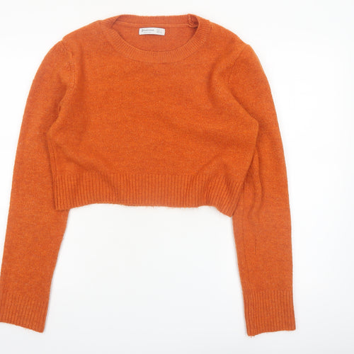Stradivarius Womens Orange Crew Neck Knit Pullover Jumper Size 14