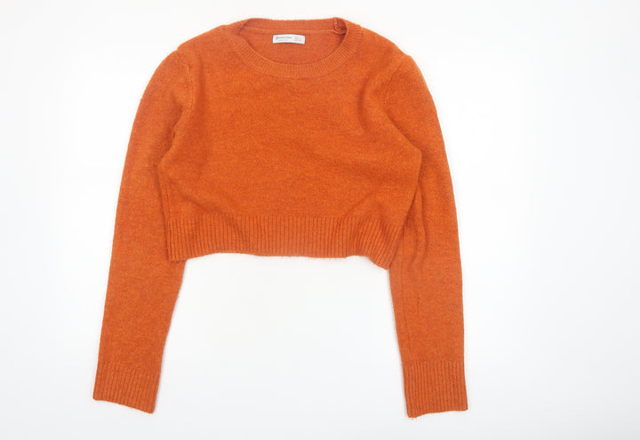 Stradivarius Womens Orange Crew Neck Knit Pullover Jumper Size 14