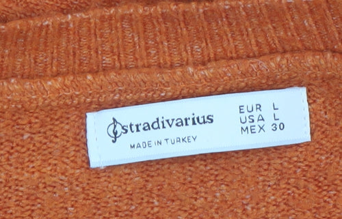 Stradivarius Womens Orange Crew Neck Knit Pullover Jumper Size 14
