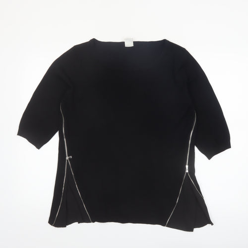 Vero Moda Women Black L Zip Detail 3/4 Sleeve Tunic Top