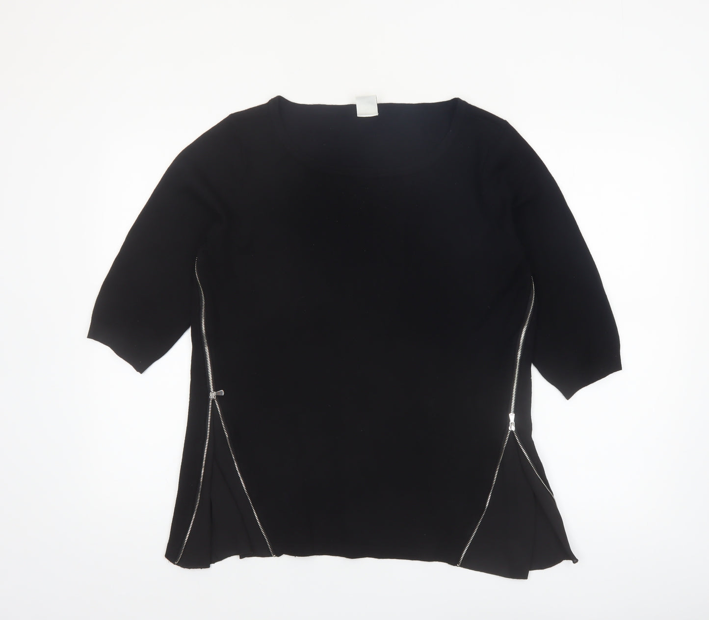 Vero Moda Women Black L Zip Detail 3/4 Sleeve Tunic Top