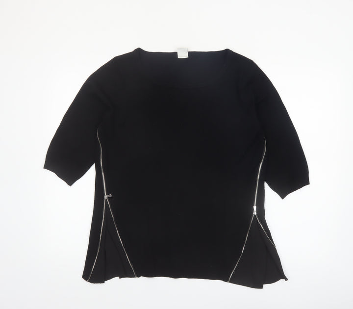 Vero Moda Women Black L Zip Detail 3/4 Sleeve Tunic Top