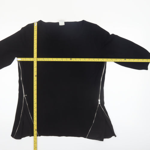 Vero Moda Women Black L Zip Detail 3/4 Sleeve Tunic Top