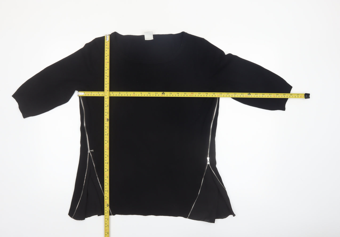Vero Moda Women Black L Zip Detail 3/4 Sleeve Tunic Top