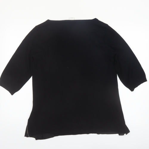 Vero Moda Women Black L Zip Detail 3/4 Sleeve Tunic Top