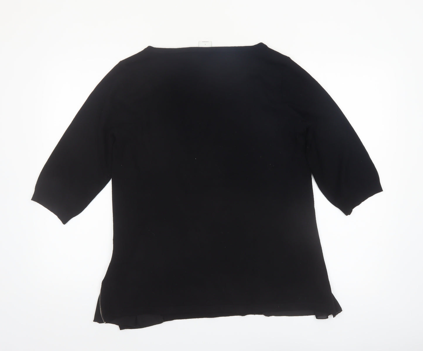 Vero Moda Women Black L Zip Detail 3/4 Sleeve Tunic Top