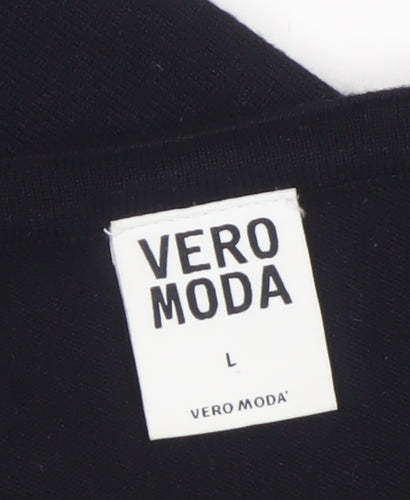 Vero Moda Women Black L Zip Detail 3/4 Sleeve Tunic Top