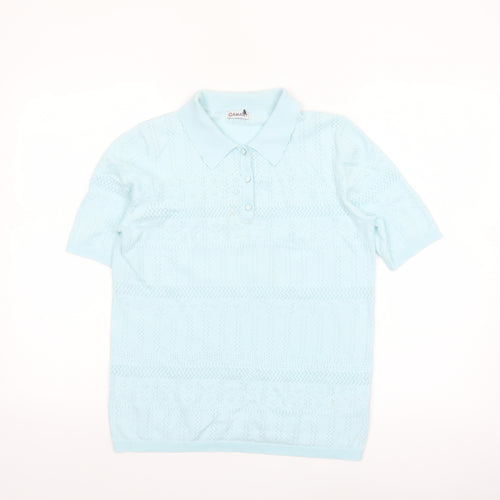Damart Women Blue Short Sleeve Collared Knit Polo Shirt Size S