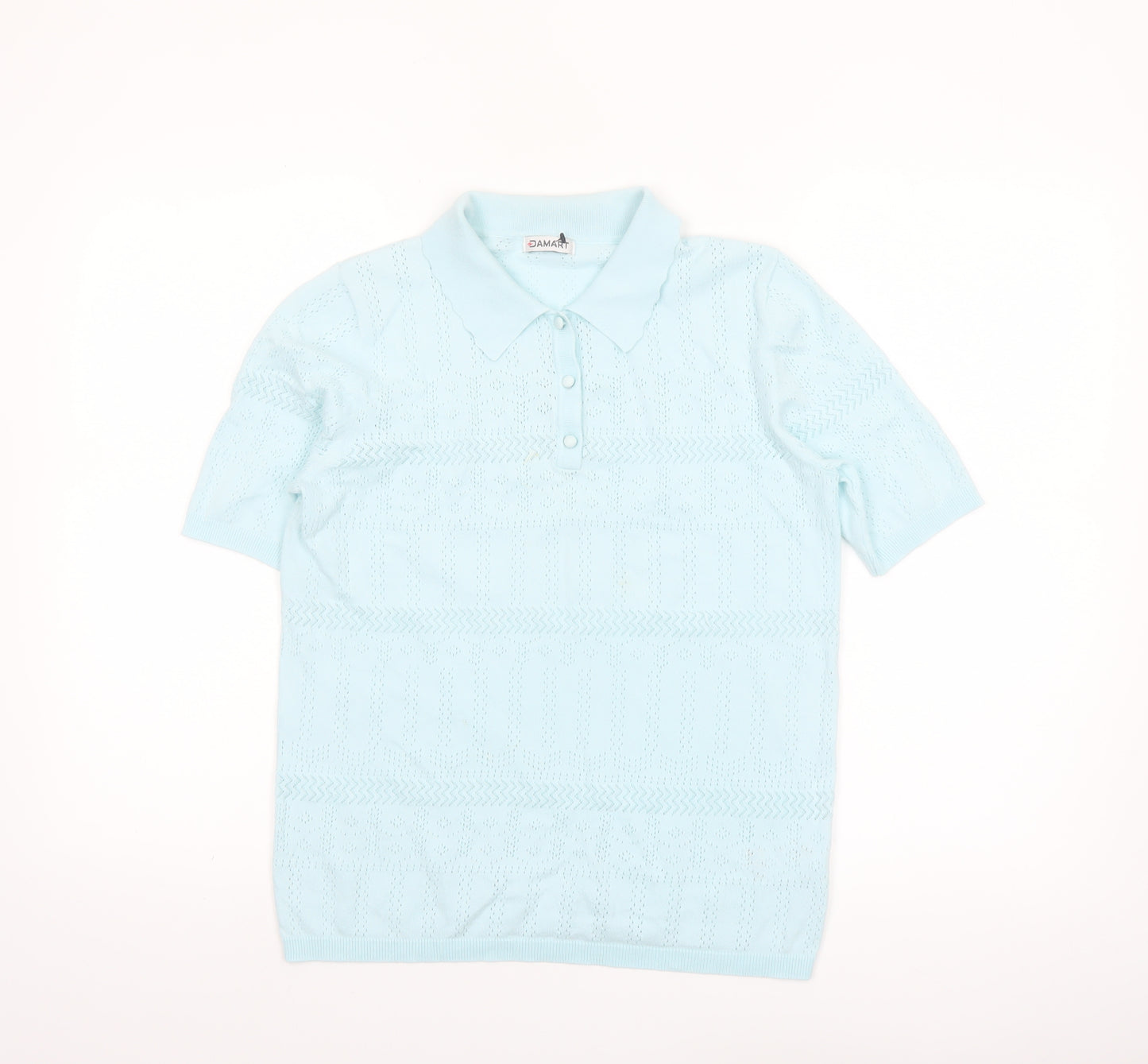 Damart Women Blue Short Sleeve Collared Knit Polo Shirt Size S